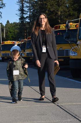 student with school administrator